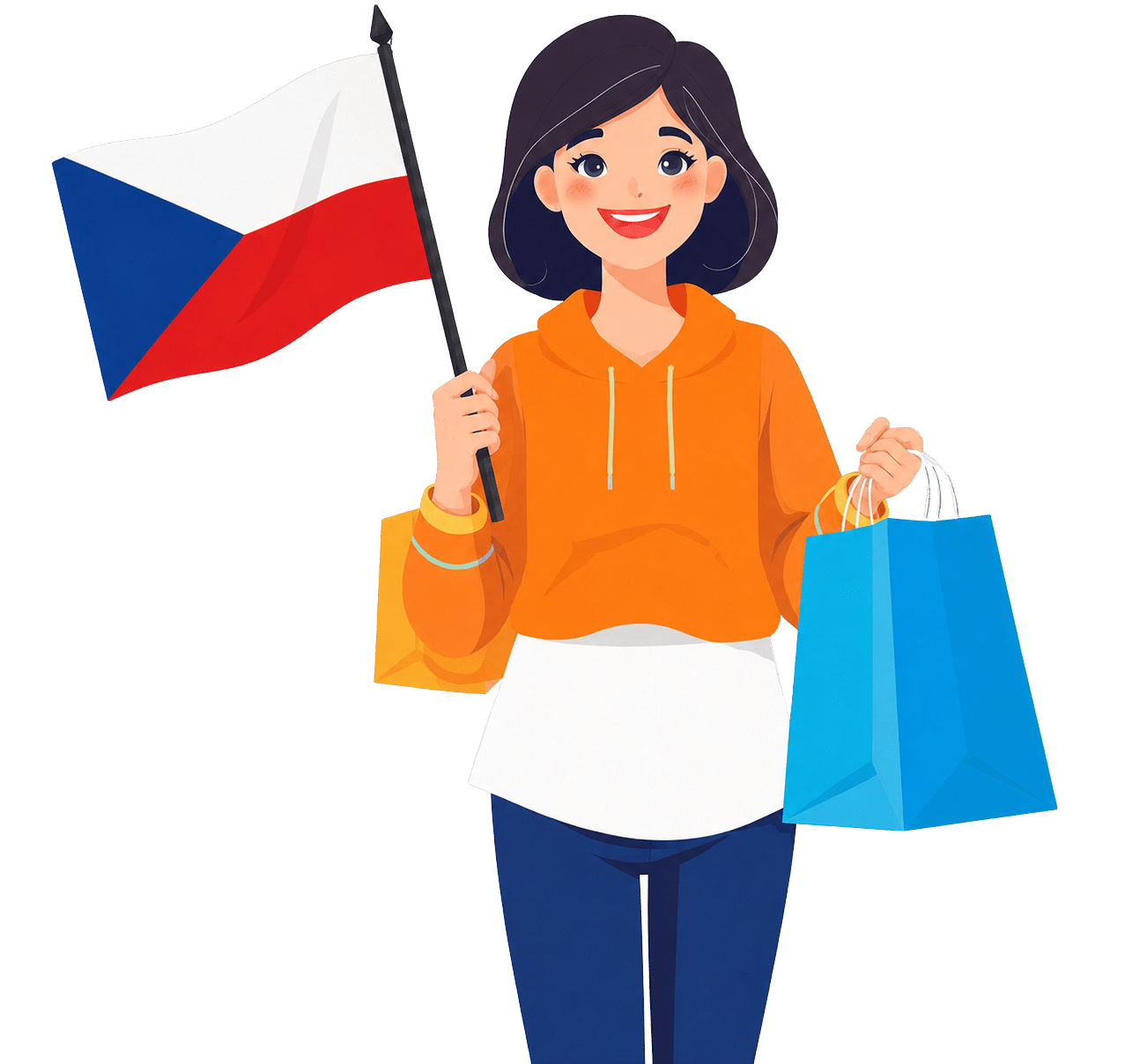 Happy shopper with coupons and shopping bags