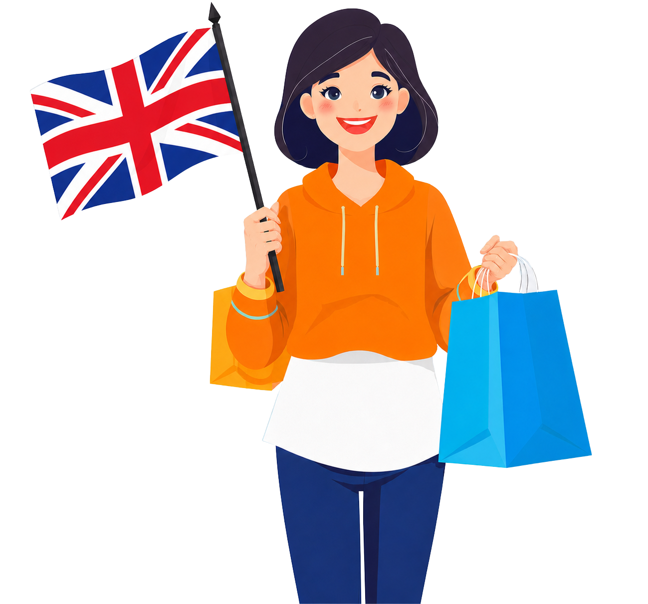 Happy shopper with coupons and shopping bags